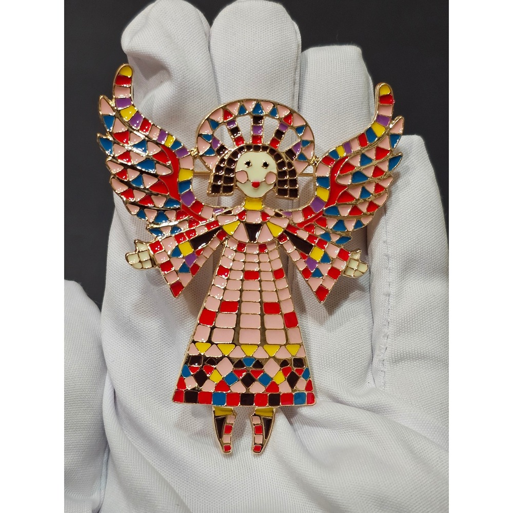 Angel Fairy Enamel Brooch Multicolor Enamel Mosaic Stained Glass Style Fairycore
